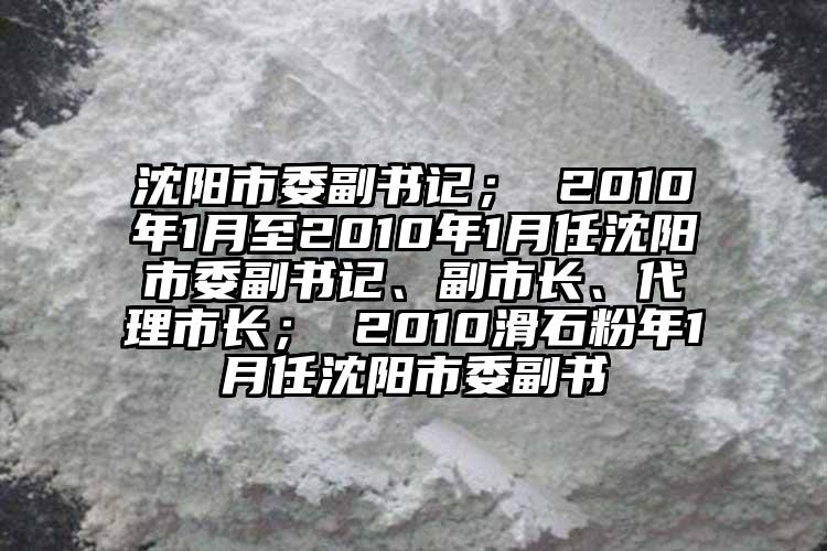 沈陽市委副書記； 2010年1月至2010年1月任沈陽市委副書記、副市長、代理市長； 2010滑石粉年1月任沈陽市委副書